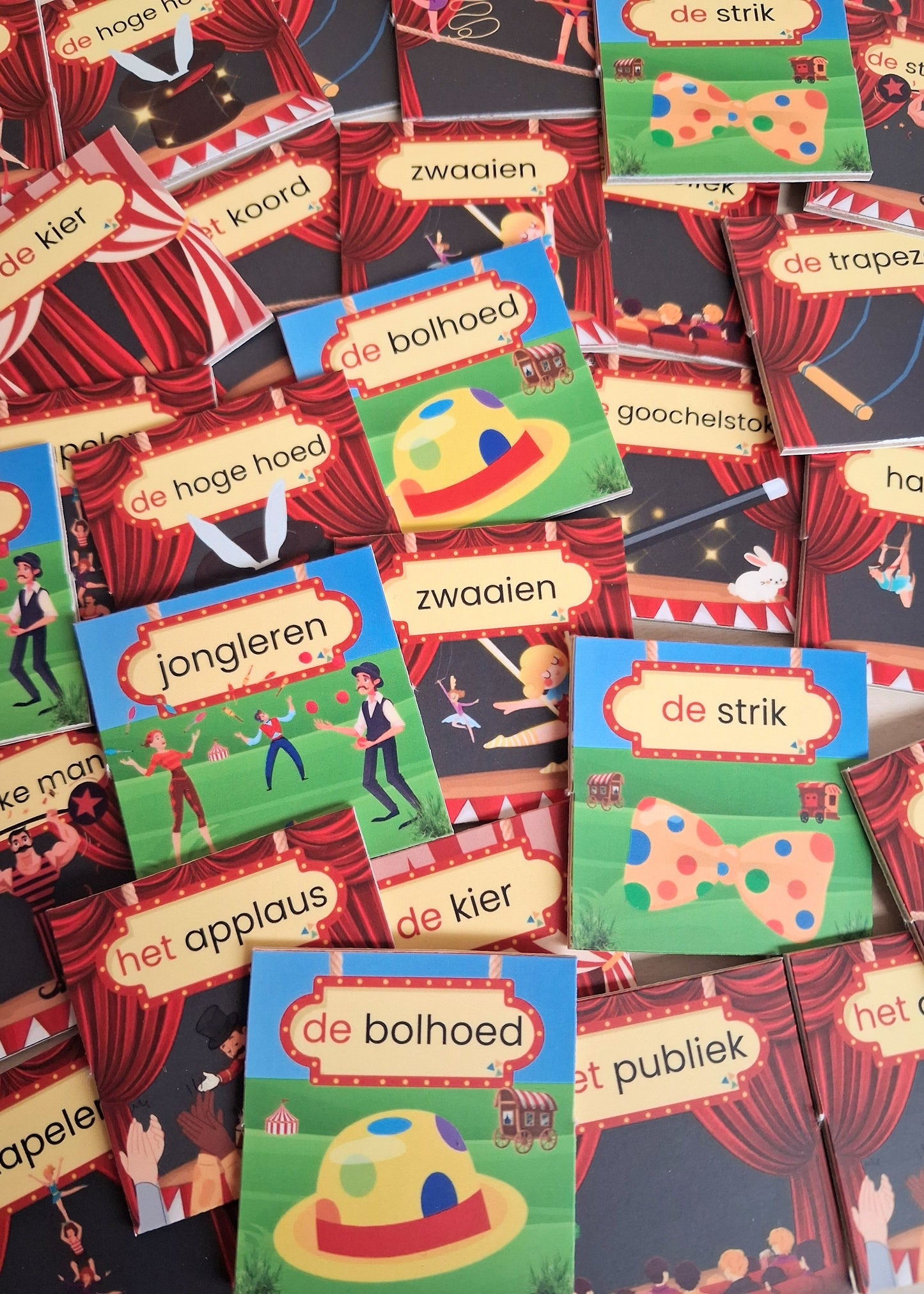 memory, thema circus, kleuters, groep 1/2, thema spot on, spot aan, kinderboekenweek, woordkaartjes, woordkaarten, muziekinstrumenten, theater, voorstelling, woordenschat, taalontwikkeling, spel, de themahoek, themahoek circus