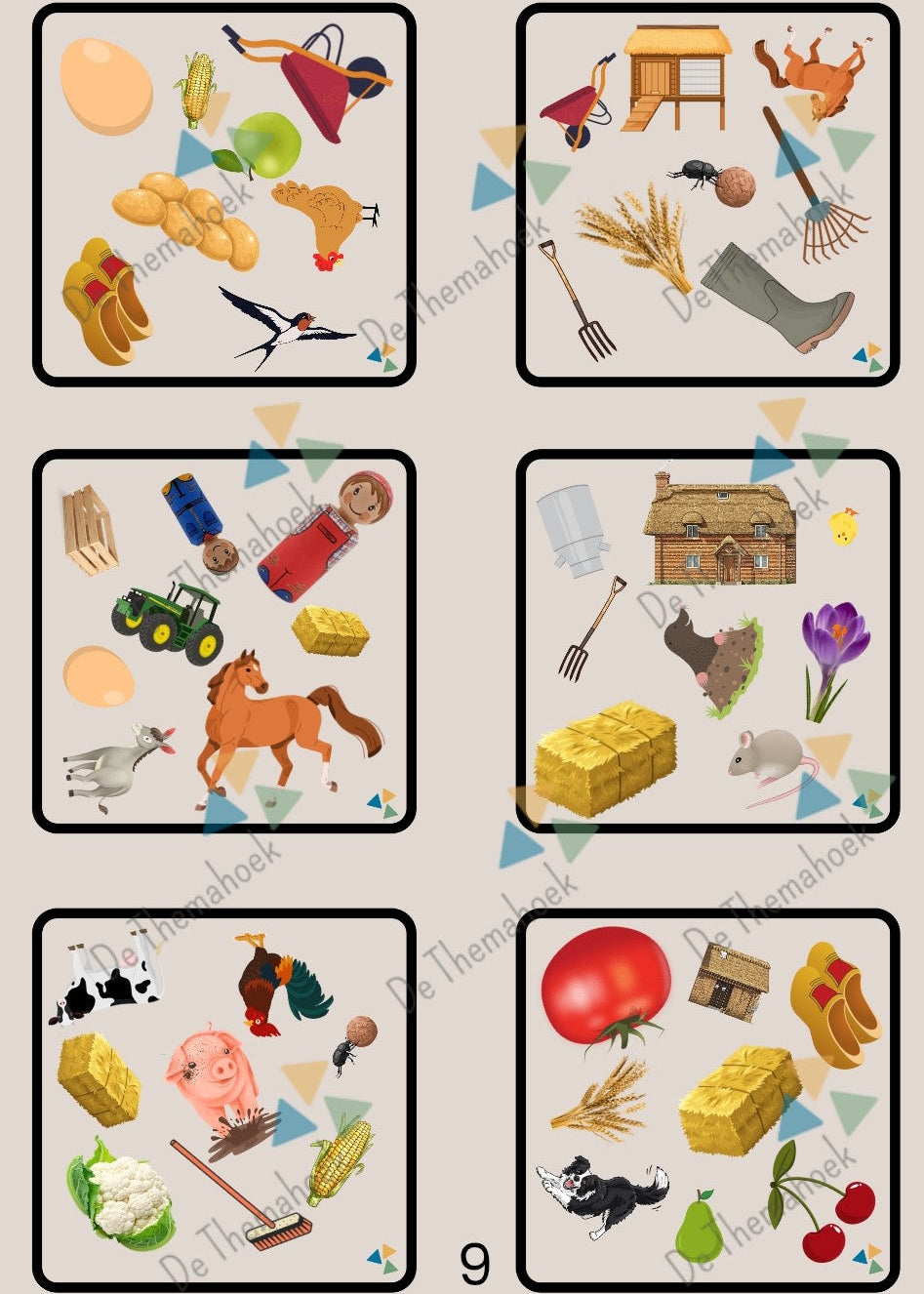 dobble thema boerderij, thema boerderij, thema, boerderij, dobble, groep 1/2, kleuters, woordenschat, de themahoek, themahoek, spel kleuters, inloop, inloopactiviteit