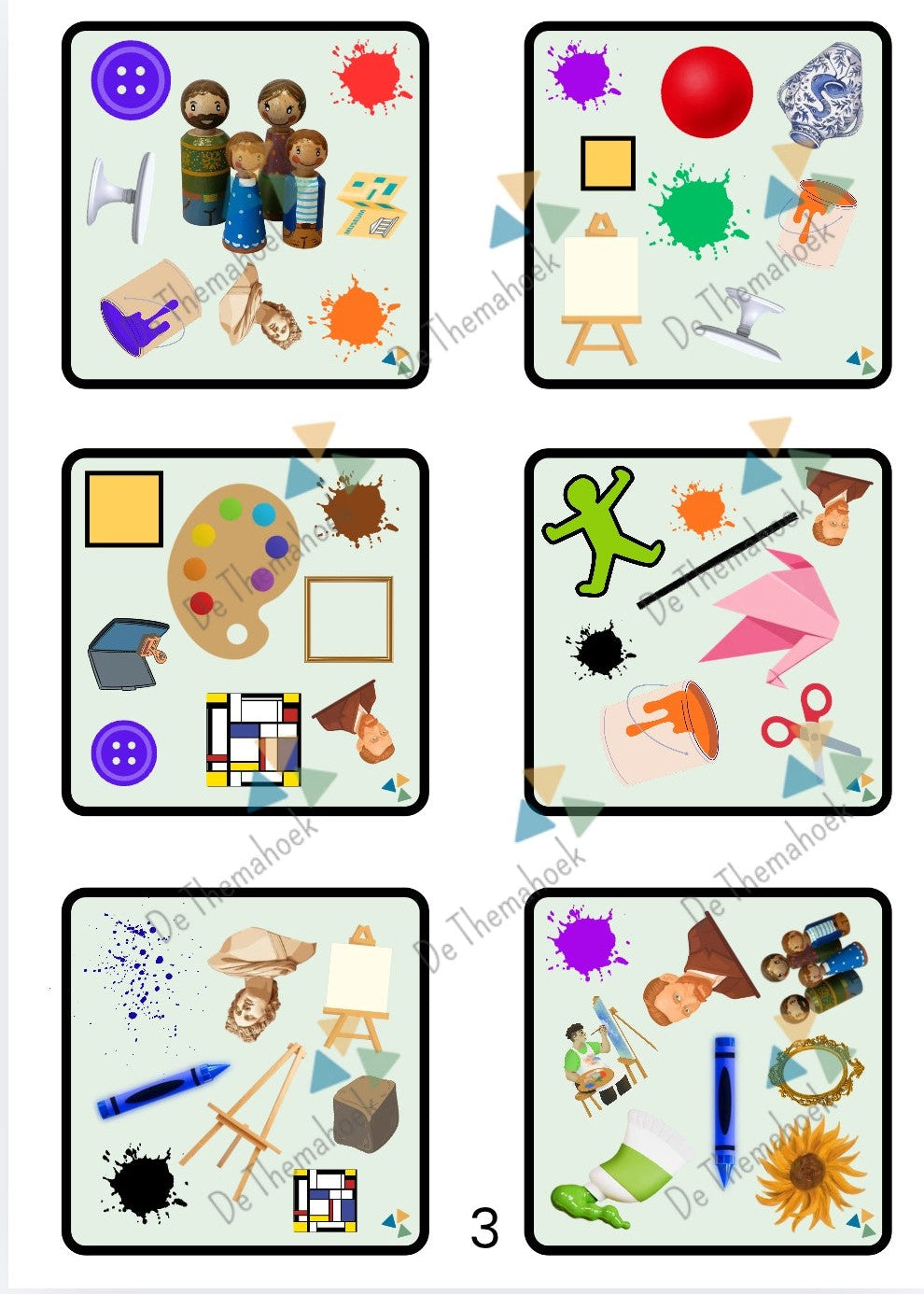 thema kunst, dobble, thema museum, kleuters, nt2 onderwijs, woordenschat, executieve functies, spel, vorm en kleur, inloop, de themahoek, themahoek kunst