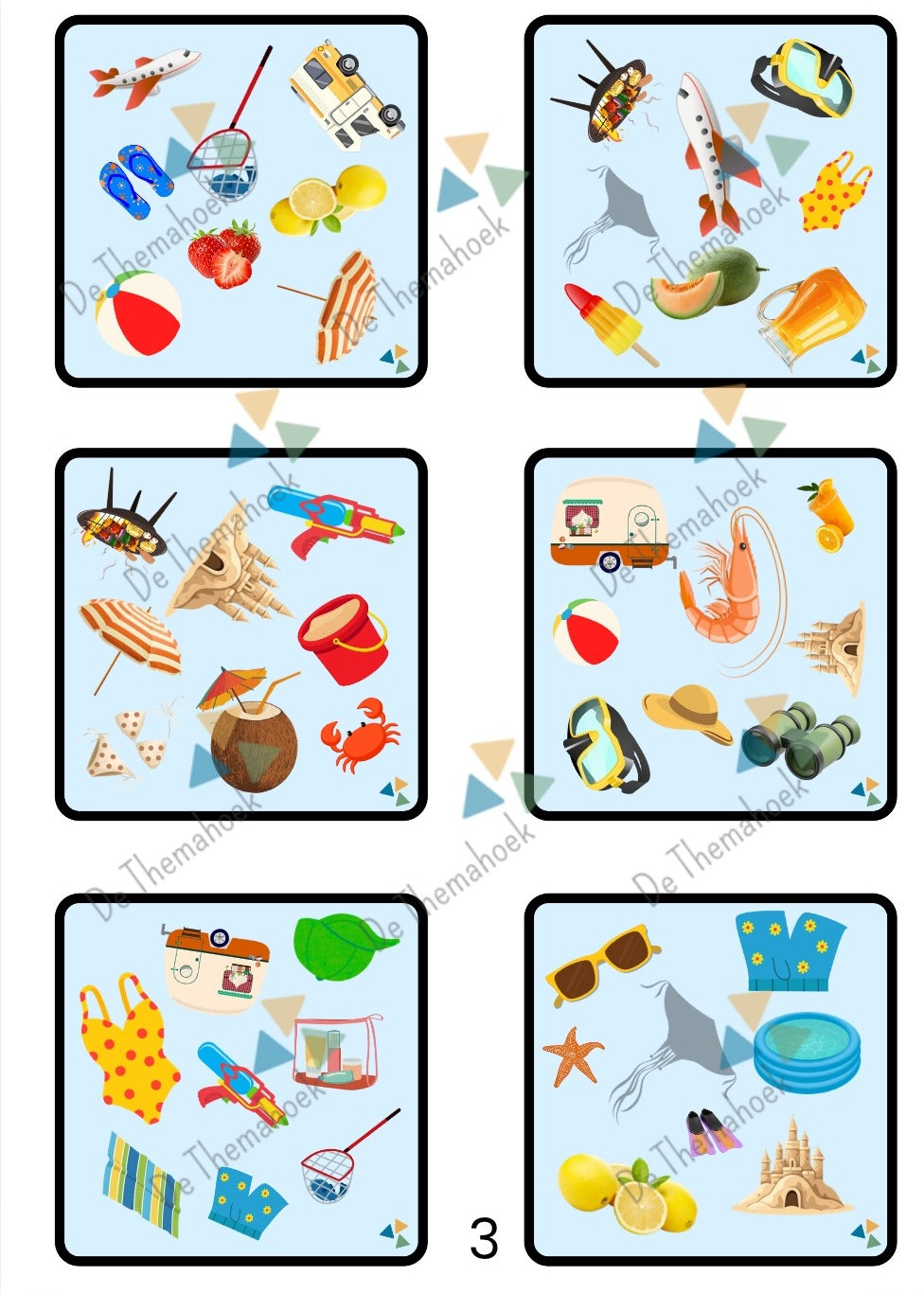 dobble, thema vakantie, kleuters, groep 1/2, thema op reis, thema de camping, thema zomer, thema strand en zee, spel, visuele analyse, executieve functies, spel kleuters, woordenschat, groep 3. nt2 onderwijs, nt2 leerlingen, auditieve oefeningen