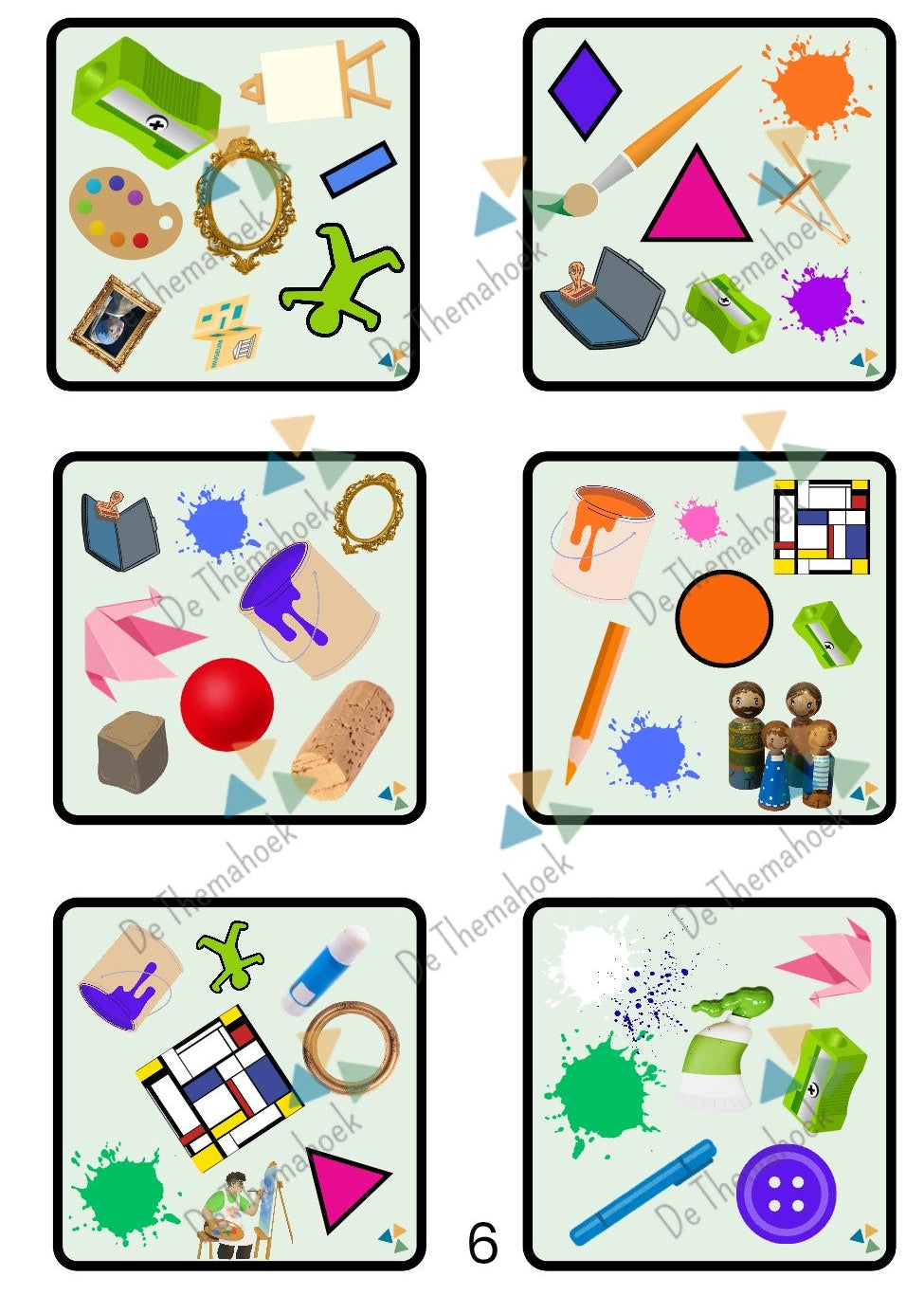 thema kunst, dobble, thema museum, kleuters, nt2 onderwijs, woordenschat, executieve functies, spel, vorm en kleur, inloop, de themahoek, themahoek kunst