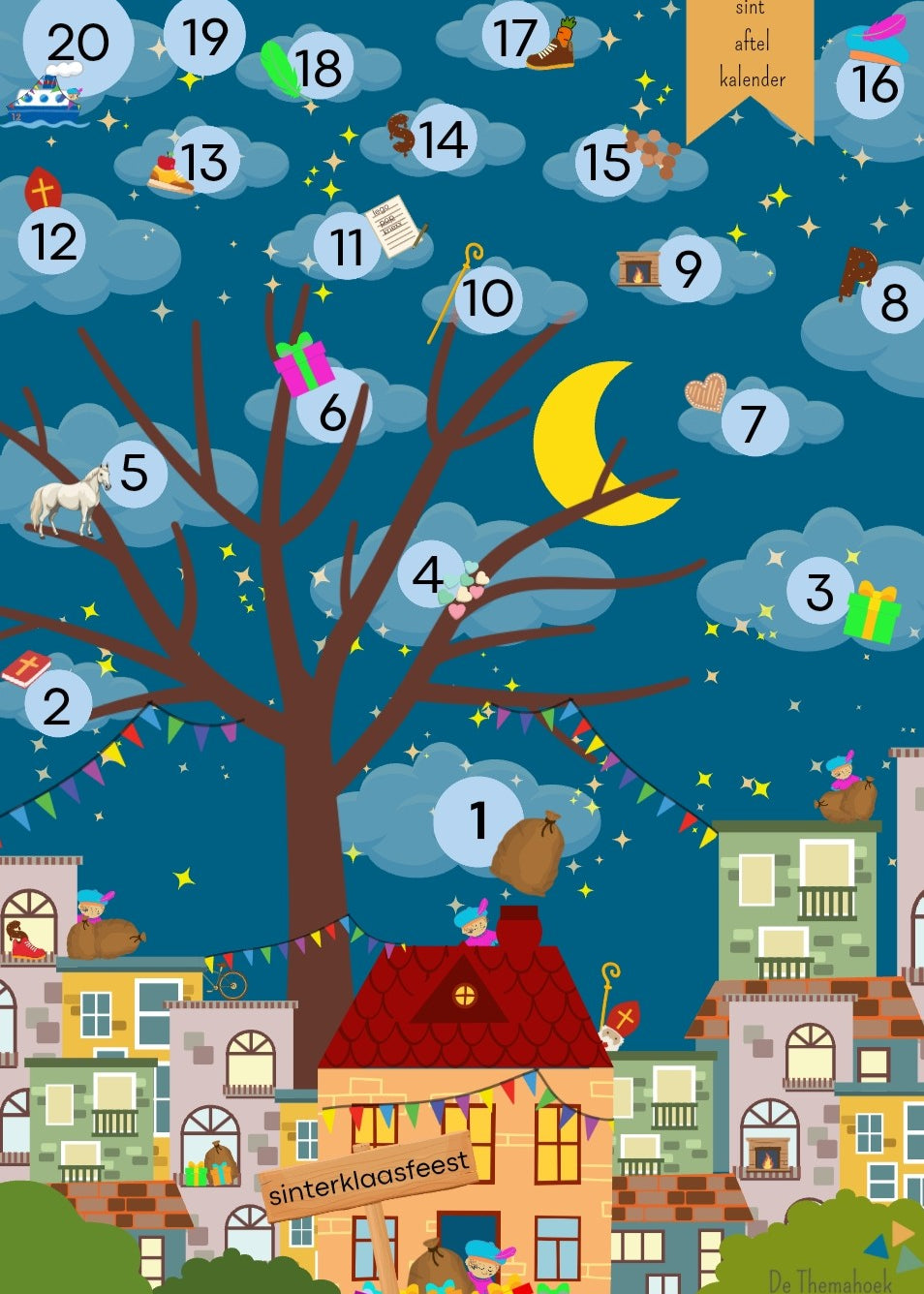 gratis sint kalender, sint aftelkalender kleuters, sinterklaas kalender, sint, sinterklaas, kleuters, thema sint, sint, groep 1/2, de themahoek, themahoek