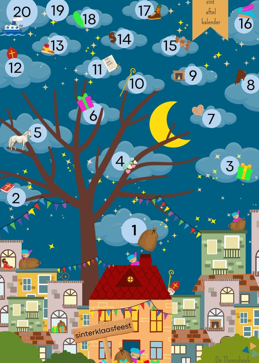 gratis sint kalender, sint aftelkalender kleuters, sinterklaas kalender, sint, sinterklaas, kleuters, thema sint, sint, groep 1/2, de themahoek, themahoek