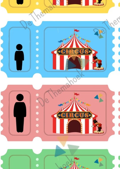 thema circus, kleuters, rekenen, groep 1/2, geld, themahoek circus, speelgeld circus, tellen, cijferherkenning, spelhoek, getalrij, cijferkaarten, telkaarten, de themahoek, rekenbegrippen, rollenkaartjes, thema spot on, circusvoorstelling, kassa circus, kaartjes circus, spelhoek circus