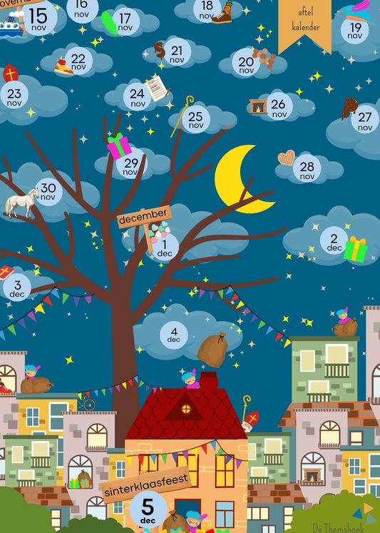 sint aftelkalender kleuters, sinterklaas kalender, sint, sinterklaas, kleuters, thema sint, sint, groep 1/2, de themahoek, themahoek