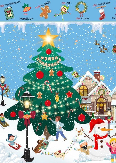 woordenschat, thema kerst, kerst, zoekplaat, praatplaat, placemat, kerstdiner, kerstboom, kleuters, groep 1/2, auditieve oefeningen, de themahoek, themahoek, kerstster, kerstkrans, nt2 onderwijs