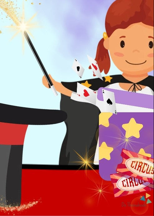 kleikaarten, circus, thema circus, kleikaarten circus, kleuters, groep 1/2, kleien, fijne motoriek, inloop, de themahoek, themahoek circus, thema spot on, thema kinderboekenweek, kinderboekenweek 2026, woordenschat, tellen