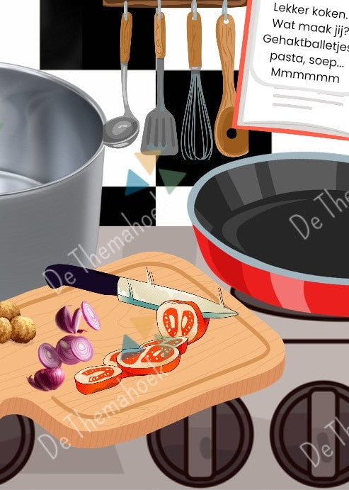 kleikaarten, thema huis, hier woon ik, mijn huis, de themahoek, huishoek, kleuters, groep 1/2, nt2 onderwijs, de keuken, themahoek, spel kleuters, motoriek kleuters, kleien, woordenschat