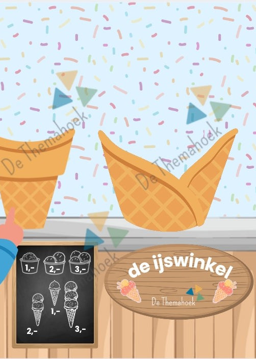 kleikaarten, thema vakantie, kleuters, thema op reis, thema zomer, thema strand, thema de camping, kleien,  motoriek, inloop, inloopactiviteit, de themahoek, themahoek, woordenschat, rekenen, tellen, cijferkennis, cijferherkenning, ijwinkel, ijs