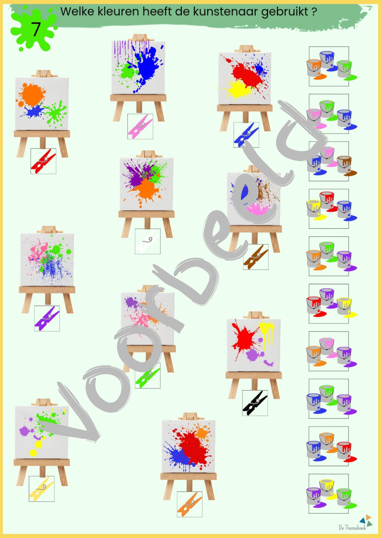 kunst knijpkaarten, kleuters, groep 1/2, de themahoek, themahoek, kleuren en vormen