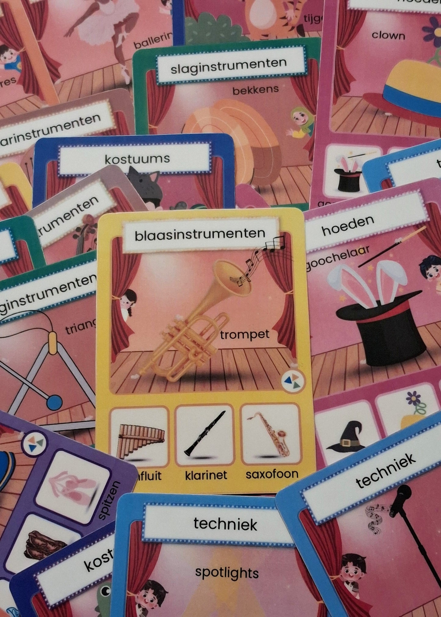 groep 1/2, kleuters, thema theater, kwartet, thema spot on, thema kinderboekenweek 2026, kinderboekenweek 2026, woordenschat, thema muziek, de themahoek, spel, gezelschapsspel