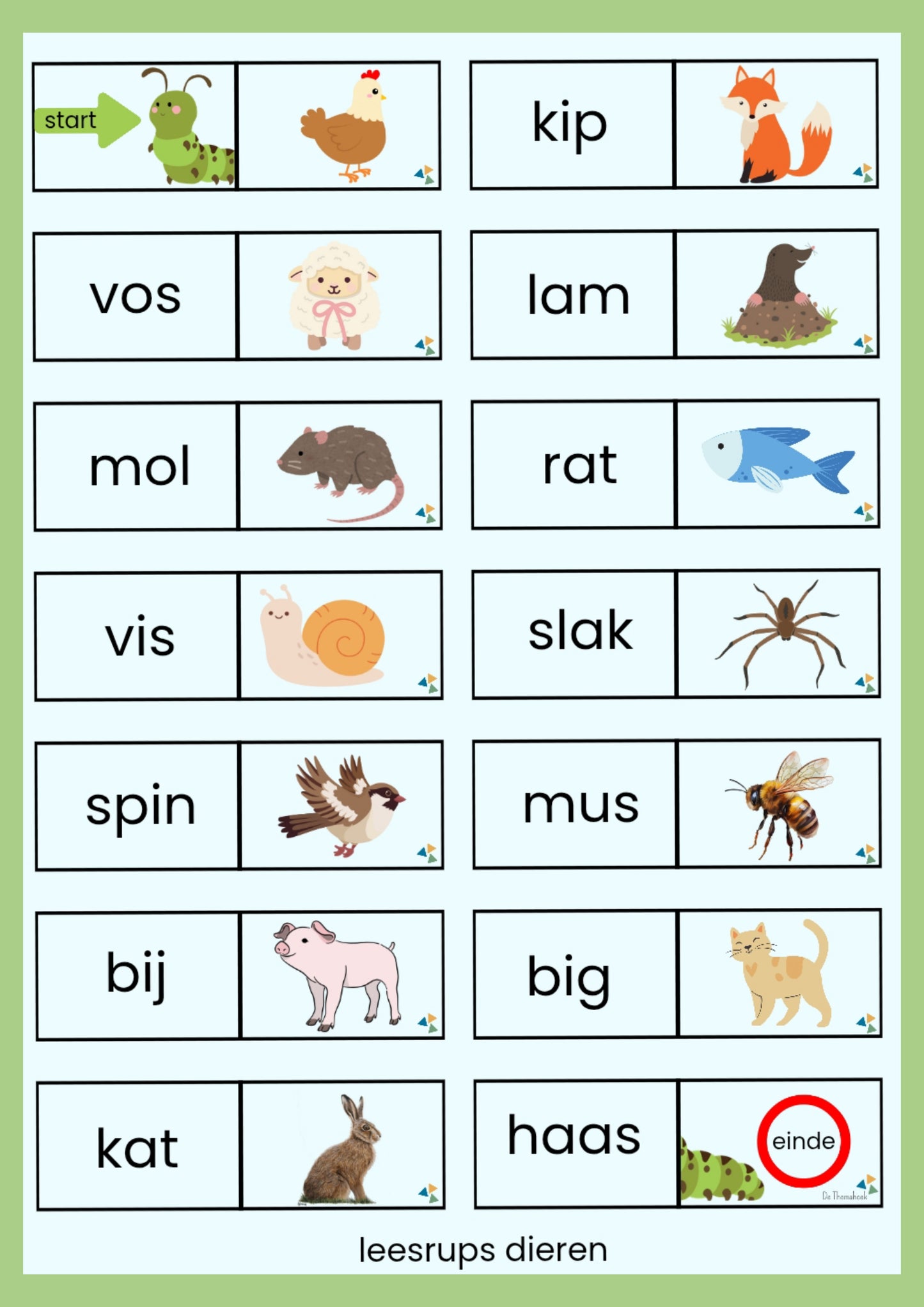 Leesrups in het thema boerderij voor kleuters, dieren leesrups, groep 1/2, de themahoek, themahoek, boerderijdieren, woordenschat