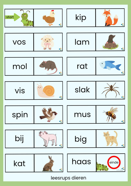 Leesrups in het thema boerderij voor kleuters, dieren leesrups, groep 1/2, de themahoek, themahoek, boerderijdieren, woordenschat