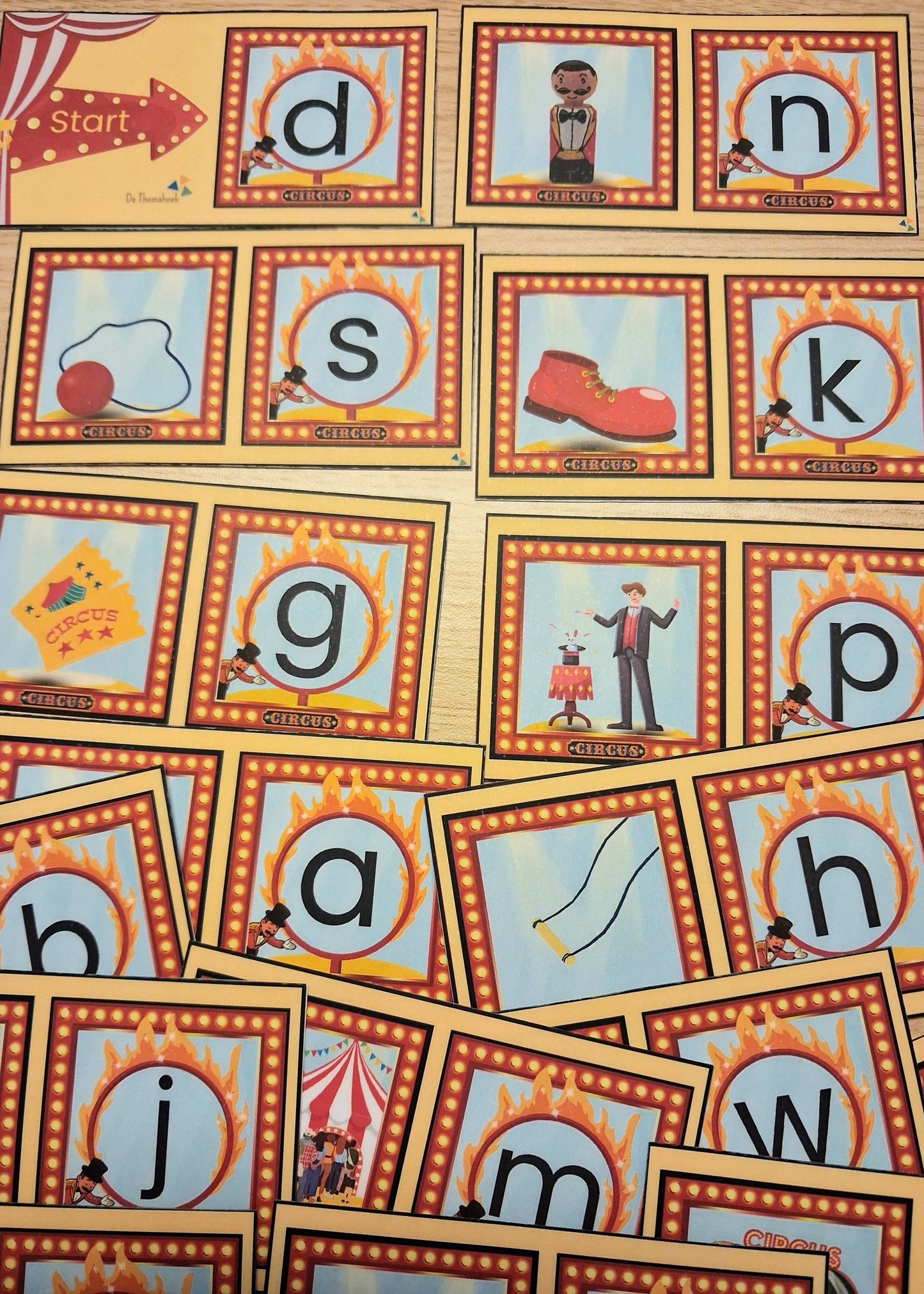thema circus, kinderboekenweek, spot on, kleuters, groep 1/2, letters, klanken, beginklank, leesrups, alfabet, woordenschat, fonemisch bewustzijn, auditieve oefening, de themahoek, themaboek circus, aanvankelijk lezen, letterkaartjes, beginklank leesrups, groep 3, letterkennis, letterherkenning