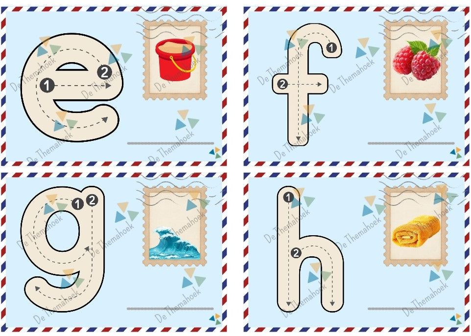 letters, beginklank, thema vakantie, thema camping, thema zomer, thema op reis, letterherkenning, kleuters, groep 1/2, woordenschat, stoplichtletters, de themahoek