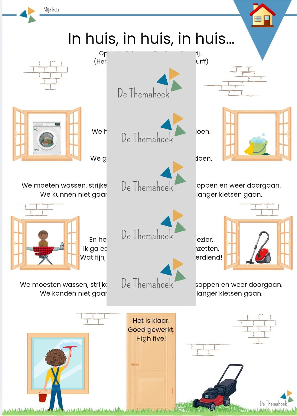 thema huis, thema hier woon ik, kleuters, groep 1/2, liedje, versje, liedje thema huis, woordenschat, taalontwikkeling, de themahoek, thema wonen