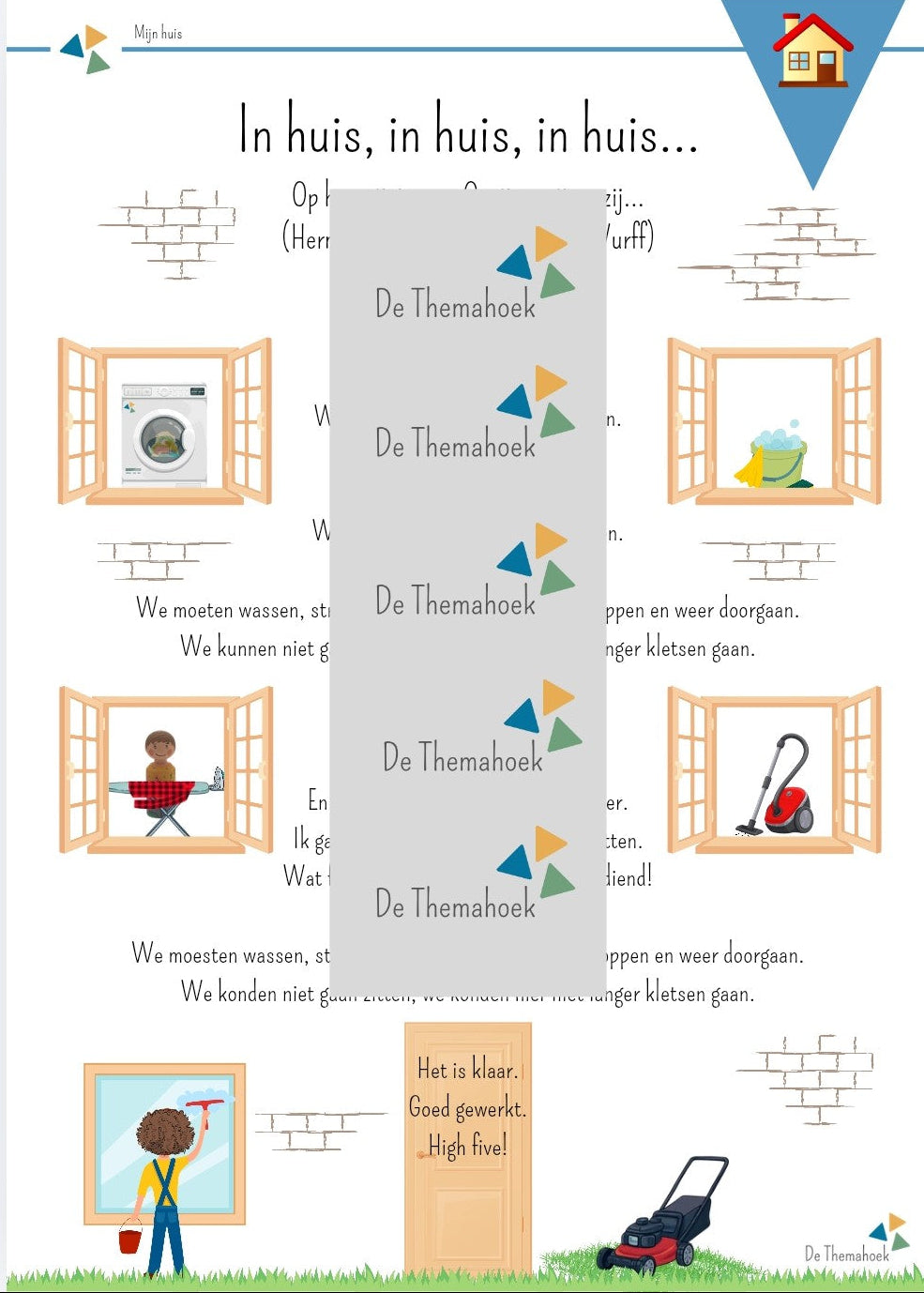 thema huis, thema hier woon ik, kleuters, groep 1/2, liedje, versje, liedje thema huis, woordenschat, taalontwikkeling, de themahoek