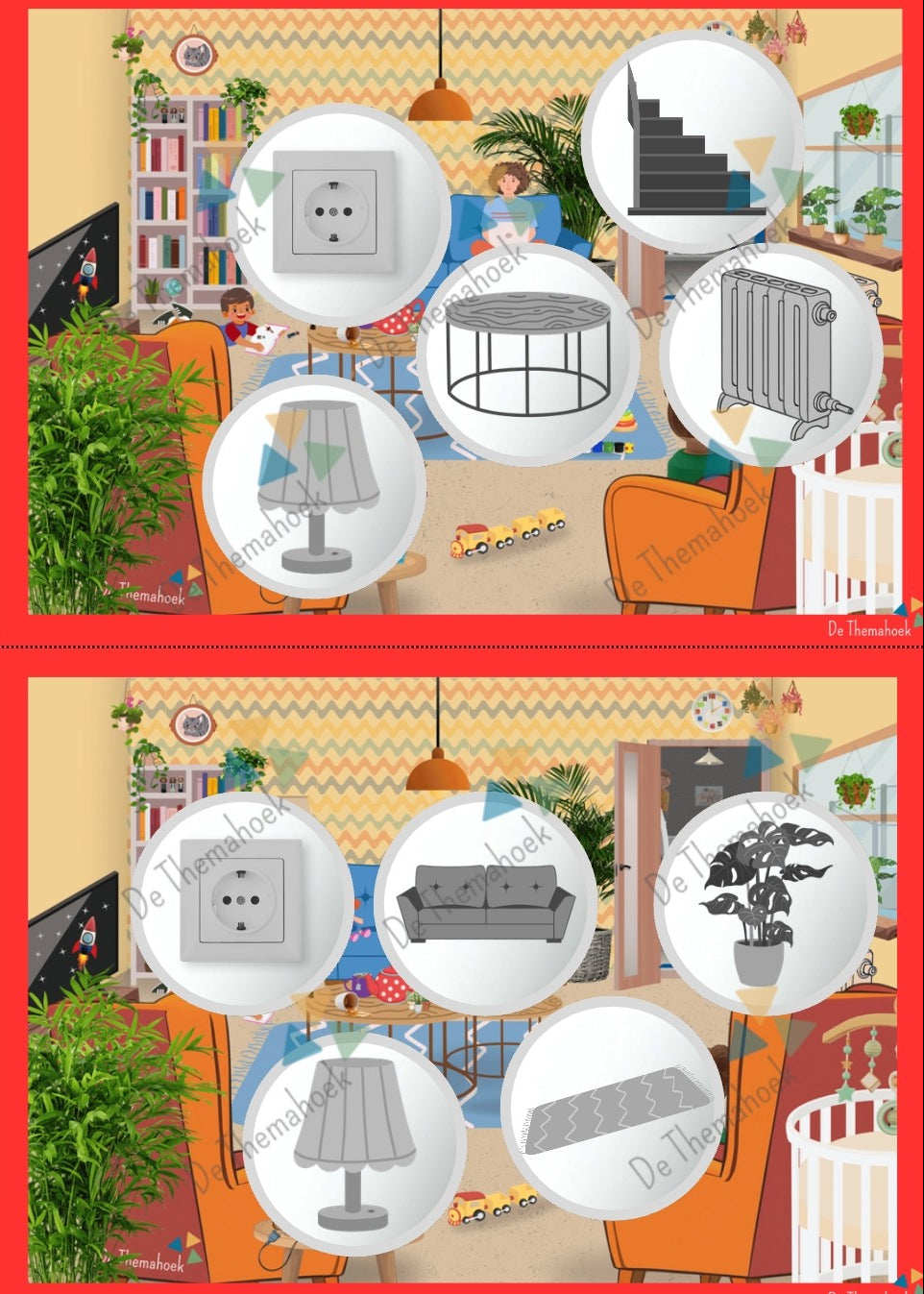 bingo, thema huis, kleuters, groep 1/2, woordenschat, auditieve oefeningen, lotto, thema mijn huis, thema hier woon ik, de themahoek, themahoek, spel, huishoek, lotto, nt2 onderwijs