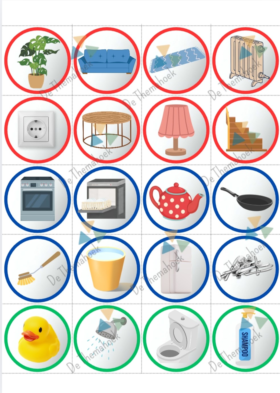 bingo, thema huis, kleuters, groep 1/2, woordenschat, auditieve oefeningen, lotto, thema mijn huis, thema hier woon ik, de themahoek, themahoek, spel, huishoek, memory, nt2 onderwijs