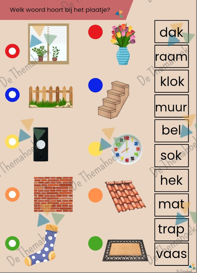 Thema huis, kleuters, groep 1/2, piccolo, woordenschat, auditieve oefeningen, aanvankelijk lezen, inloop, rekenen, tellen, cijferherkenning, tellen 10 20, huisnummers, thema, hier woon ik, huishoek, inloop, nt2 onderwijs, de themahoek, themahoek, spel
