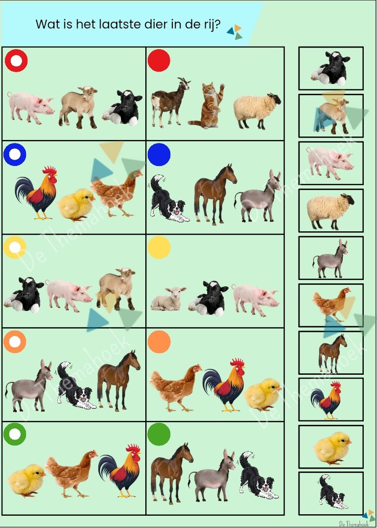 piccolo, thema boerderij, kleuters, groep 1/2, woordenschat, rekenen, tellen, letterherkenning, beginklank, tellen, cijferherkenning, dobbelsteenbeelden, rijmen, op de boerderij, de themahoek, piccolokaarten