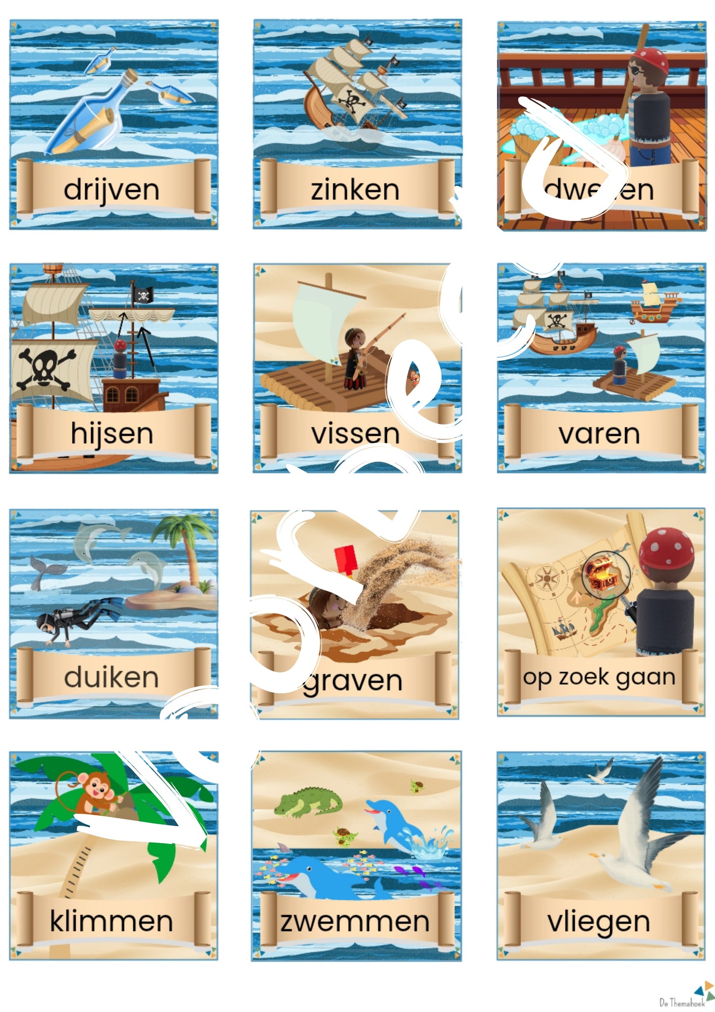 thema piraten memory, kleuters, de themahoek, thema groep 1/2