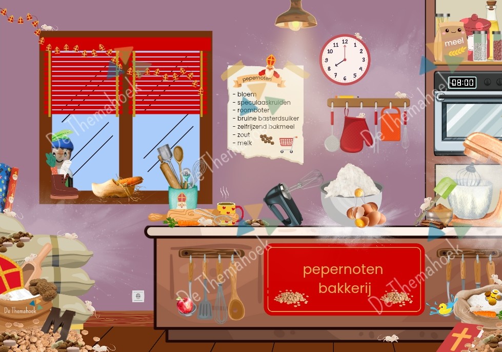 thema sint, woordplaat, kleuters, groep 1/2, groep 3, nt2 onderwijs, zoekplaat, woordenschat, zinsbouw, sinterklaas, peuters, verteltafel, woordkaarten, de themahoek, themahoek sint, spelhoek sint, pepernoten bakkerij