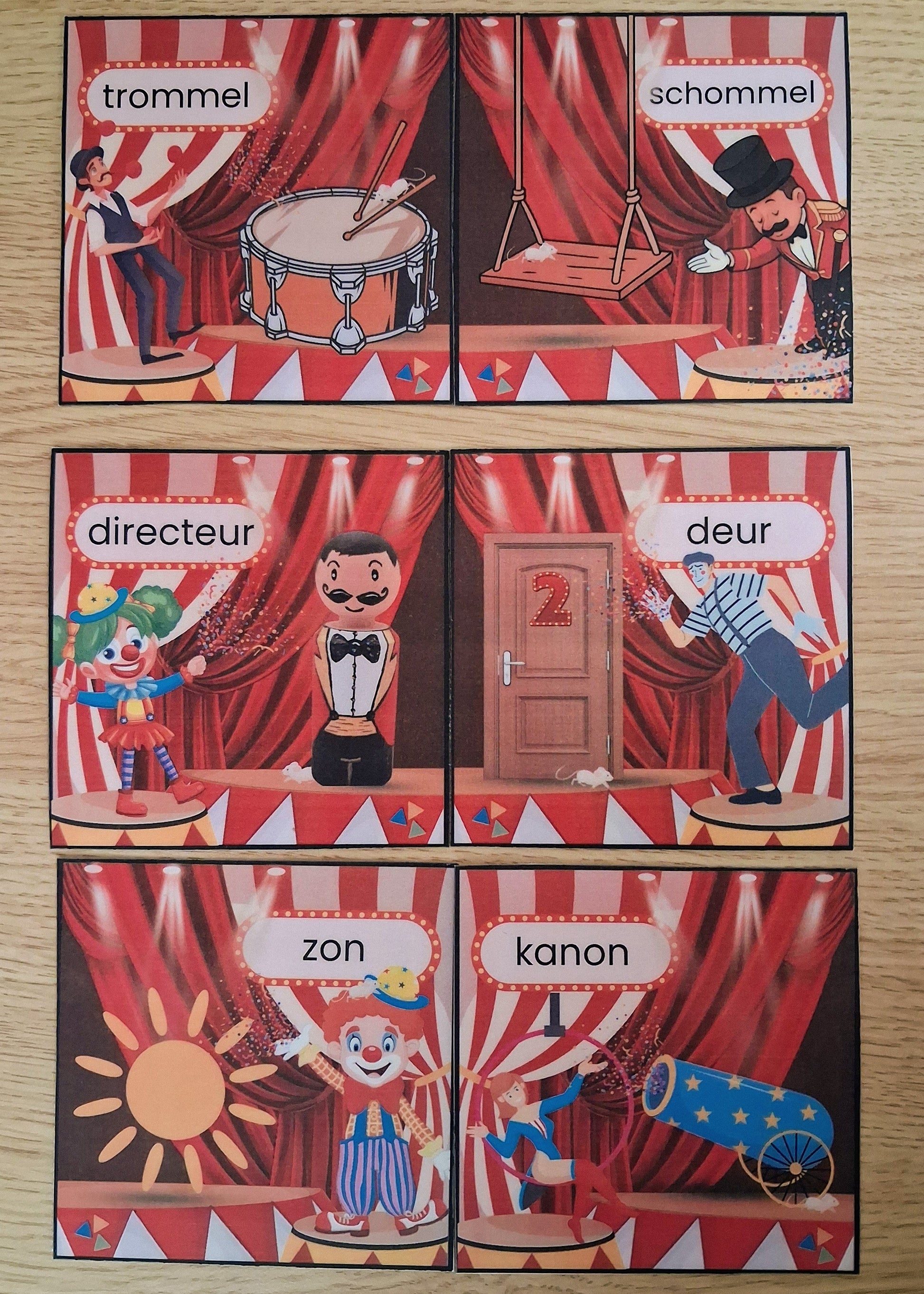 thema circus, kleuters, groep 1/2, thema spot on, kinderboekenweek, rijmen, rijmkaarten, rijmspel, woordkaarten, woordenschat, fonemisch bewustzijn, de themahoek, themahoek circus, thema theater