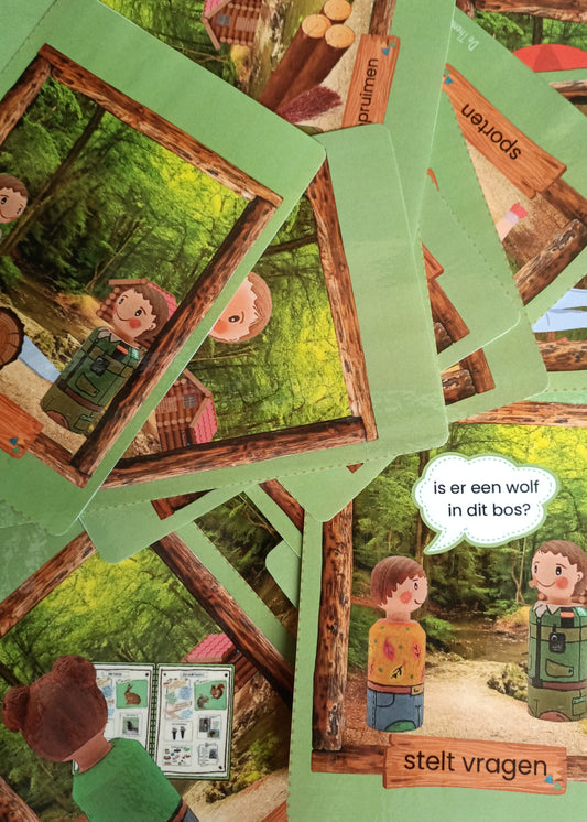 spelhoek thema bos, bos themahoek, thema bos kleuters, rollenspel kleuters, de themahoek