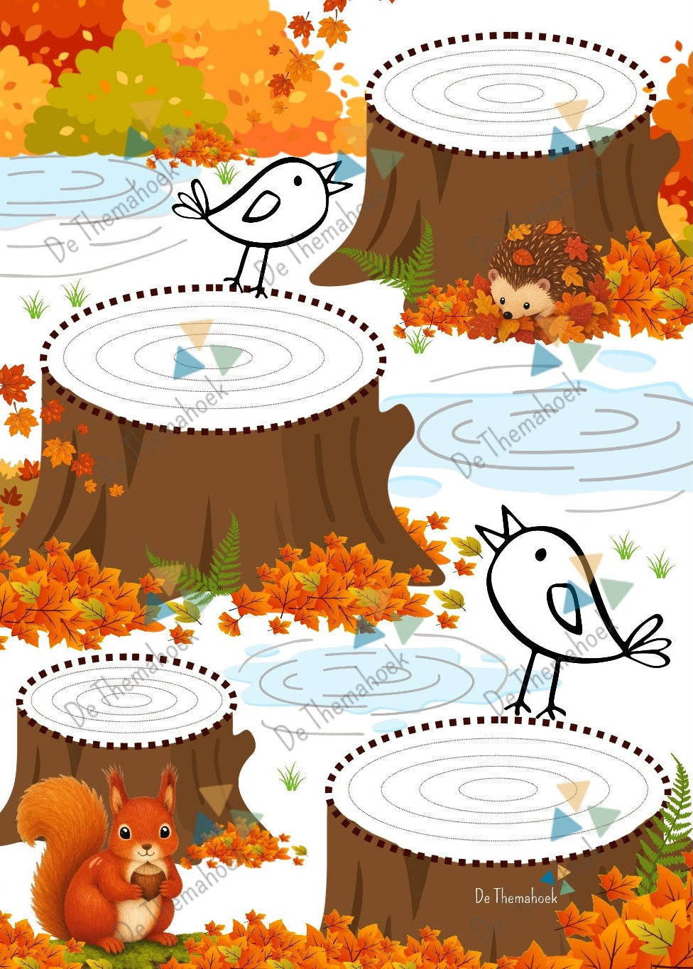 schrijfpatronen, thema herfst, thema bos, kleuters, groep 1/2, aanvankelijk schrijven, fijne motoriek, schrijfpatronen bos, thema bos schrijfpatronen, thema herfst schrijfpatronen, de themahoek, themahoek bos, themahoek herfst
