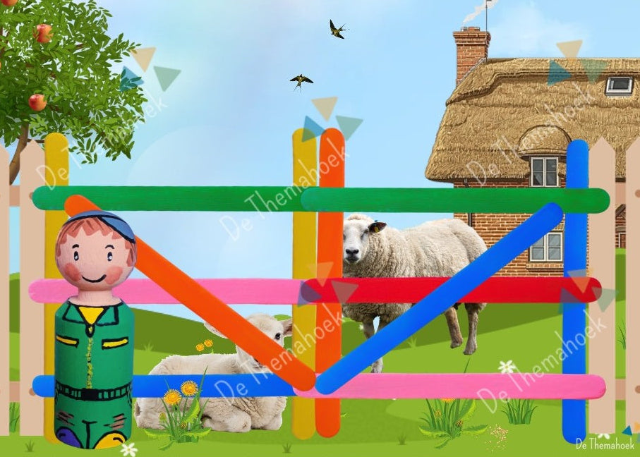 spel, kleuters, thema boerderij, op de boerderij, thema lente, bouwkaarten, bouwen, patronen, voorbeeldkaarten, groep 1/2, kleur en vorm, kleuren, ruimtelijk inzicht, visuele analyse