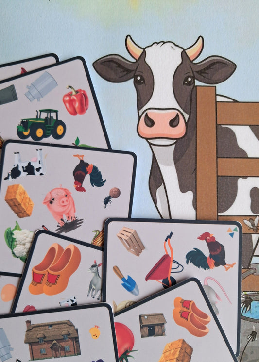 spel thema boerderij, spel, thema boerderij, kleuters, kleikaarten, dobble, halli galli, woordenschat, de themahoek,  op de boerderij, thema lente, lente, nt2 onderwijs