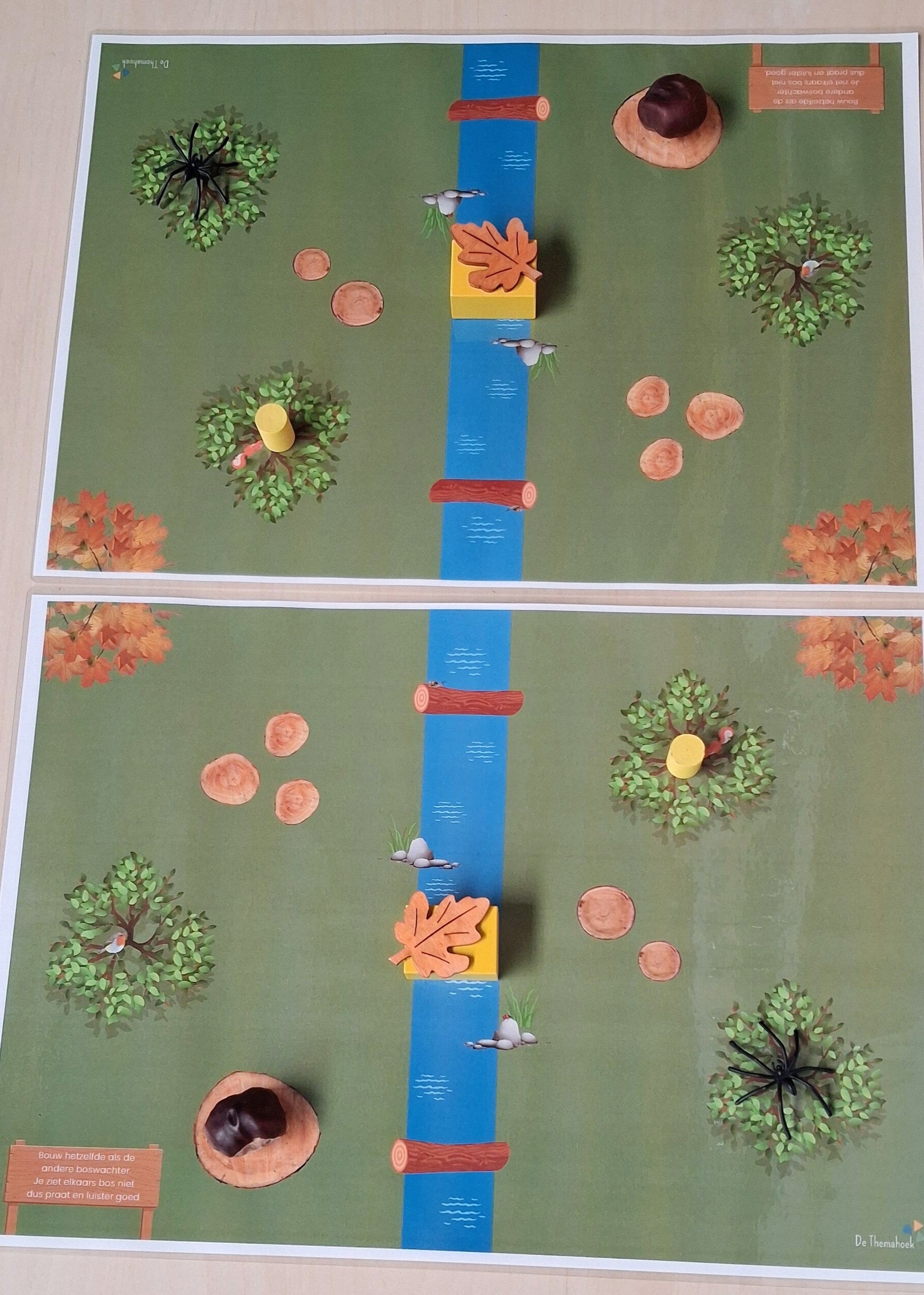 spiegelen thema bos, thema bos, thema herfst, rekenen groep 1/2, boshoek kleuters, de themahoek, spel, spiegelen, woordenschat
