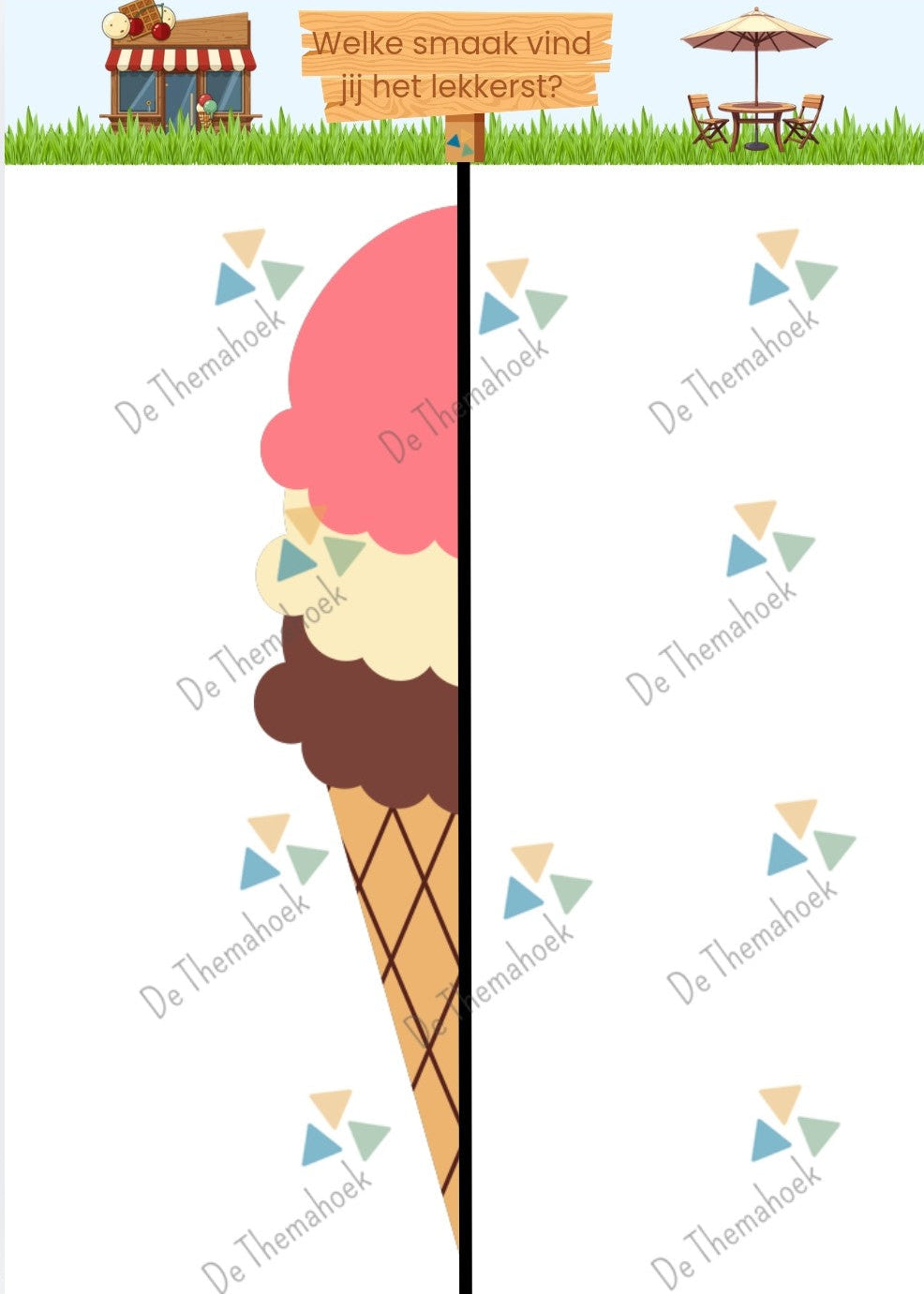 inloop, kleuters, groep 1/2, spiegelen, spiegeltekening, symmetrie, rekenen, tellen, keuren, thema vakantie, thema ijs, thema zomer, thema camping, thema op reis, de themahoek, zomer, de ijswinkel, thema