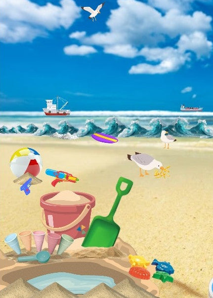 taalbundel, taalontwikkeling, auditieve oefeningen, thema vakantie, thema op reis, thema de camping, thema strand, thema strand en zee, kleuters, groep 1/2, woordenschat, de themahoek, themahoek, nt onderwijs