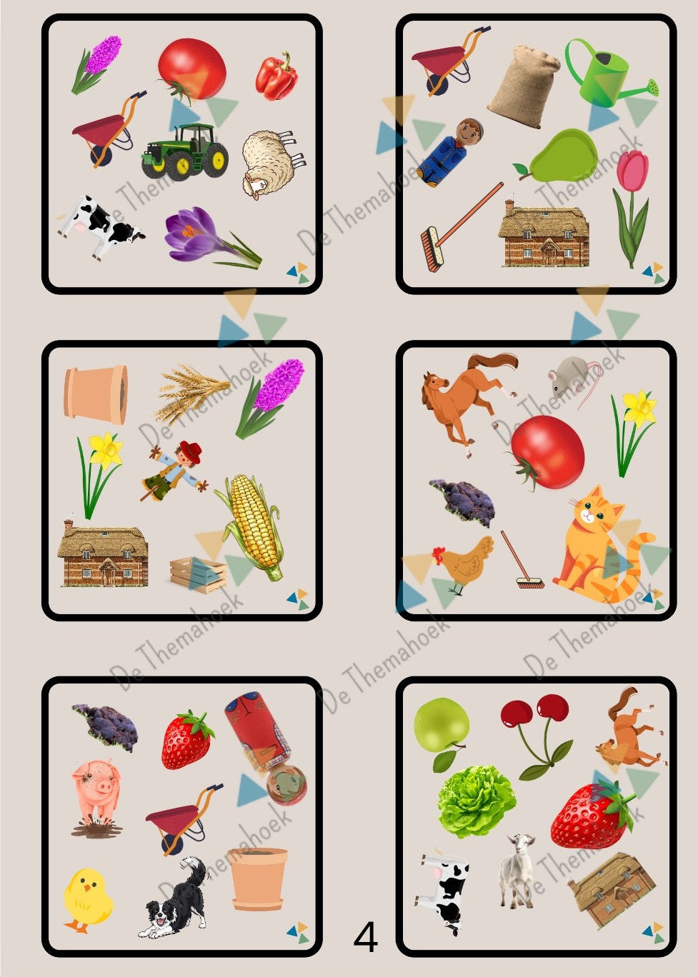 thema boerderij, boerderij, dobble, spel, kleuters, groep 1/2, woordenschat, nt2 onderwijs, de themahoek, themahoek, inloop, inloopactiviteit