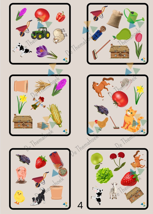 thema boerderij, boerderij, dobble, spel, kleuters, groep 1/2, woordenschat, nt2 onderwijs, de themahoek, themahoek, inloop, inloopactiviteit