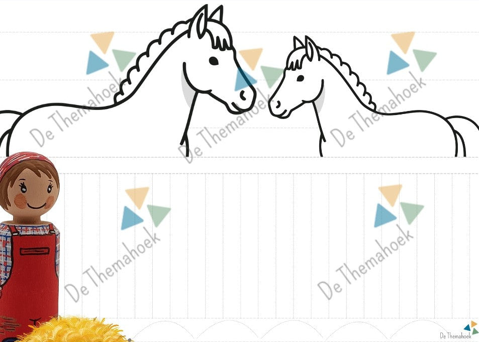 schrijfpatronen, kleuters, groep 1/2, fijne motoriek, aanvankelijk schrijven, inloop activiteit, inloop, de themahoek, thema boerderij, thema lente, werkblad, inloop, schrijven, tekenen, boerderij