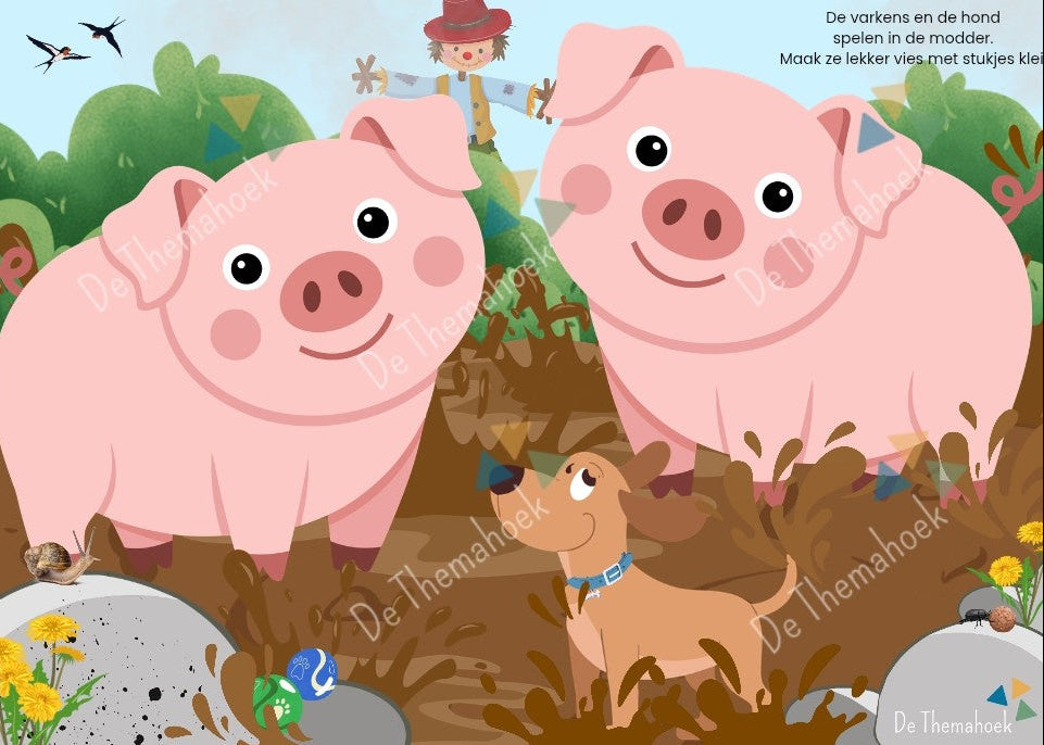 thema boerderij, op de boerderij, thema, kleuters, kleien, motoriek, inloop, inloopactiviteit, de themahoek, groep 1/2, woordenschat, tellen, boerderijdieren, werken op de boerderij, kleikaarten, kleikaart