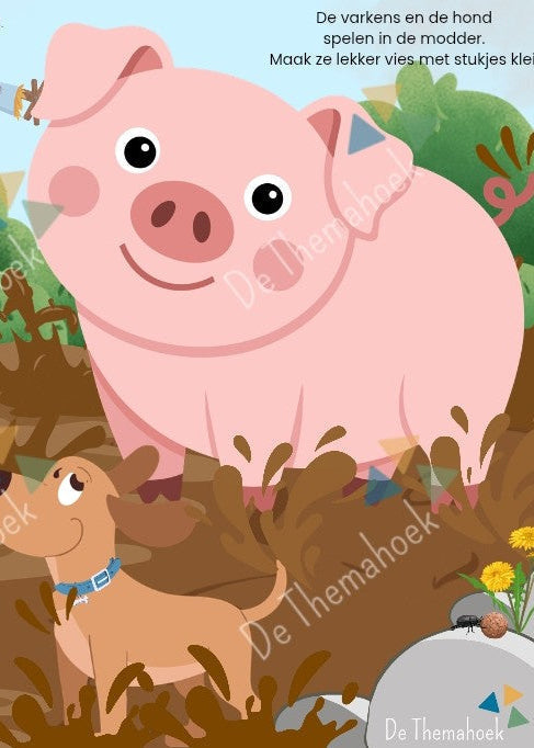 thema boerderij, op de boerderij, thema, kleuters, kleien, motoriek, inloop, inloopactiviteit, de themahoek, groep 1/2, woordenschat, tellen, boerderijdieren, werken op de boerderij, kleikaarten, kleikaart