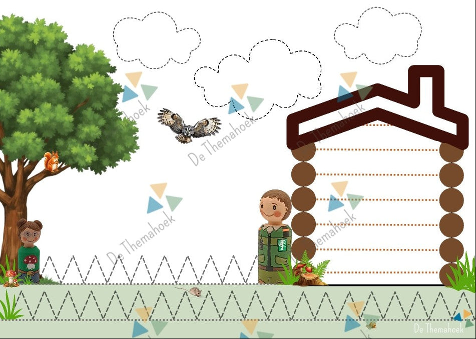 thema bos kleuters, kleuters, thema bos, groep 1/2, schrijfpatronen, aanvankelijk schrijven, fijne motoriek, pengreep, potloodgreep, kleurplaat thema bos, thema herfst, herfst in het bos, de themahoek, themahoek bos, inloop, inloopactiviteit, inloop thema bos, inloop thema herfst