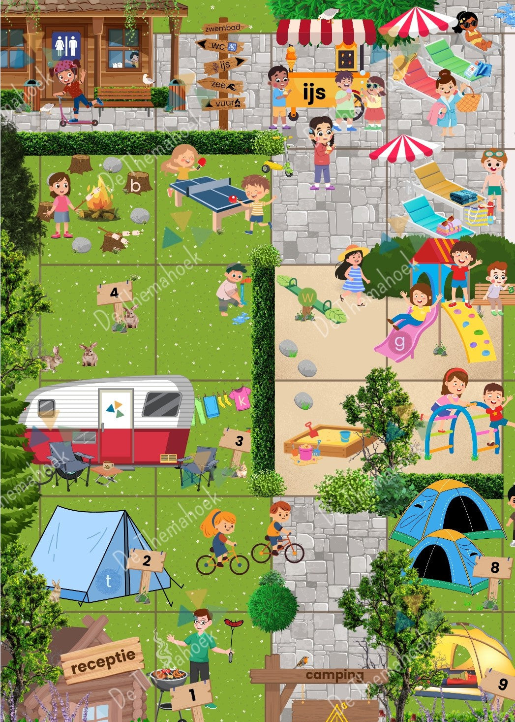 beebotmat, praatplaat, thema vakantie, kleuters, groep 1/2, thema camping, op vakantie, beebot, beebot mat, programmeren met kleuters, woordenschat