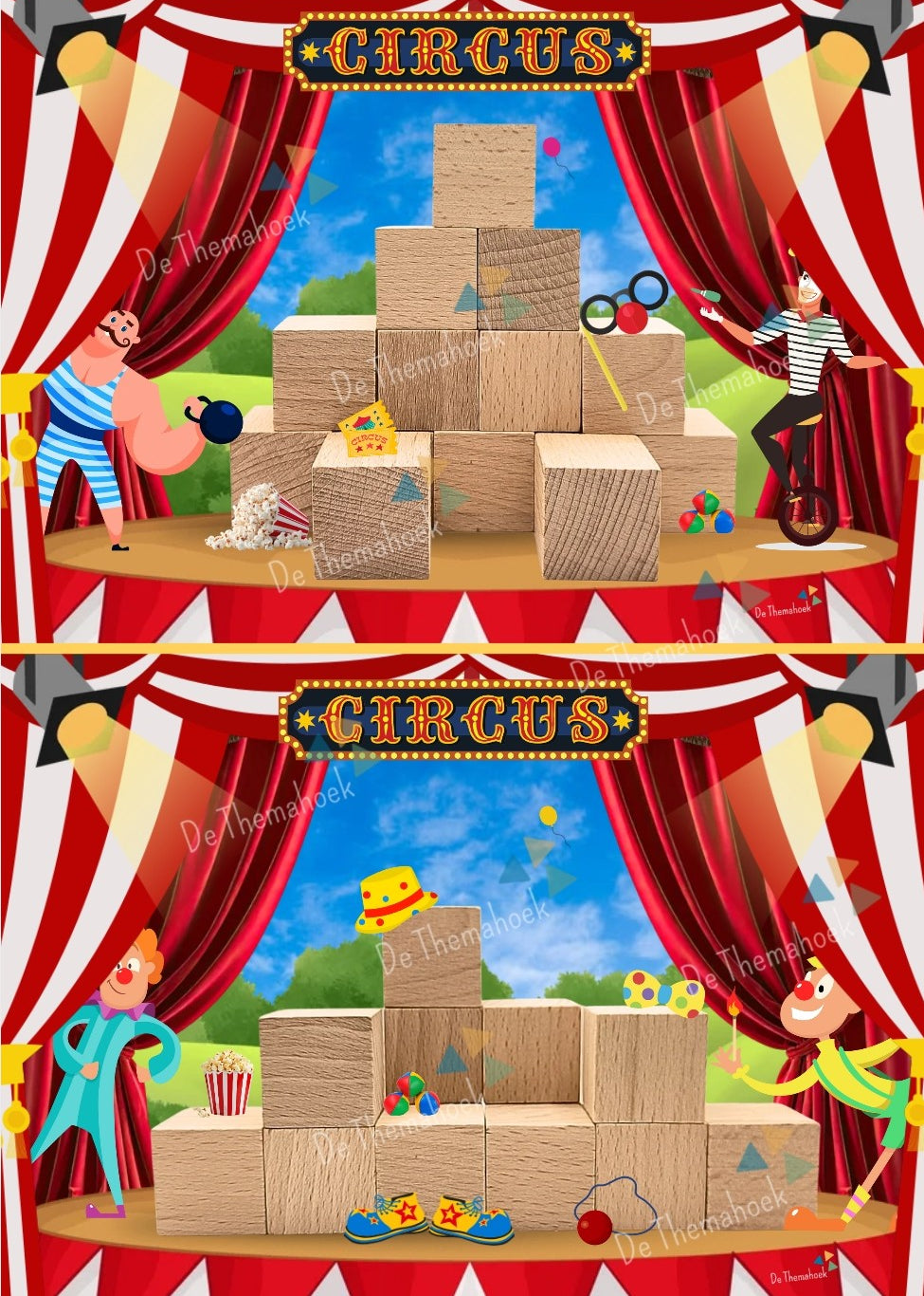 bouwvoorbeelden, thema circus, bouwhoek, kleuters, groep 1/2, circus, bouwen, tellen, vormen, de themahoek, themahoek circus,