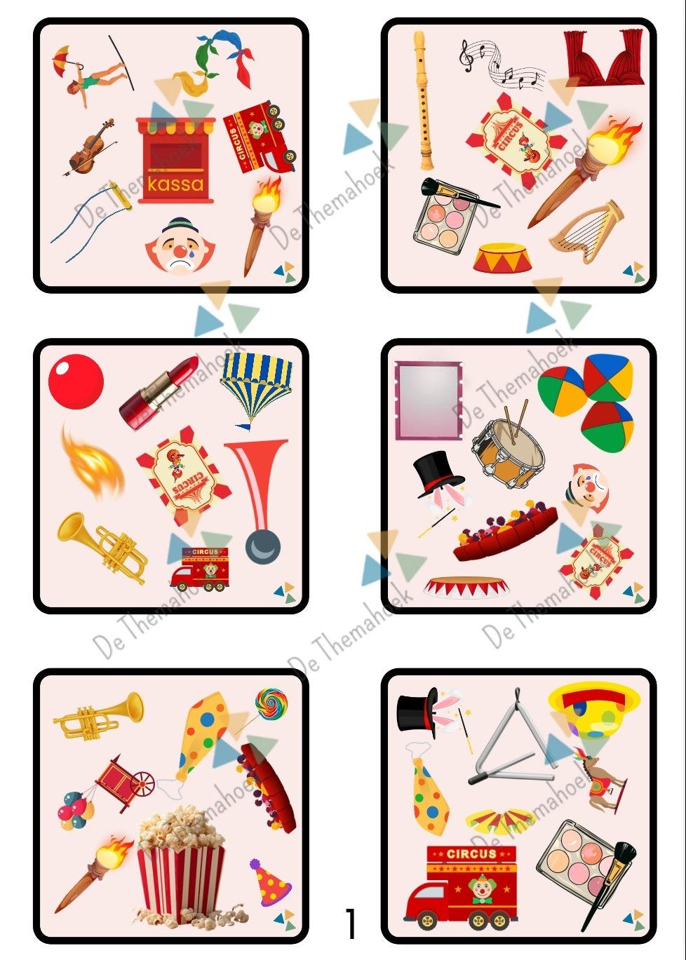 dobble thema circus, thema circus, woordenschat, thema spot on, kinderboekenweek 2026, kleuters, groep 1/2, de themahoek, spel, executieve functies