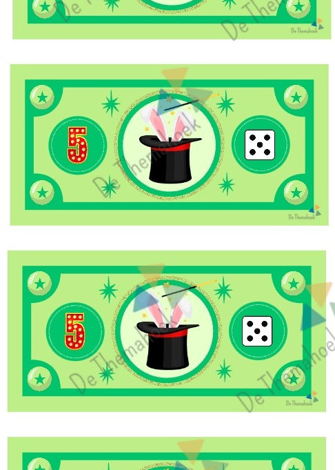 thema circus, kleuters, rekenen, groep 1/2, geld, themahoek circus, speelgeld circus, tellen, cijferherkenning, optellen en aftrekken, getalrij, cijferkaarten, telkaarten, de themahoek