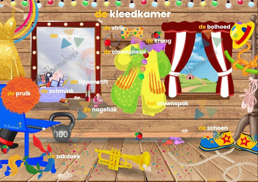 woordplaat, praatplaat, thema circus, thema spot on, kleuters, groep 1/2, kinderboekenweek, woordenschat, nt2 leerlingen, woordkaarten, woordkaartjes, auditieve oefeningen, de themahoek, themahoek circus, het circus, taalbundel, taalontwikkeling, auditieve oefeningen