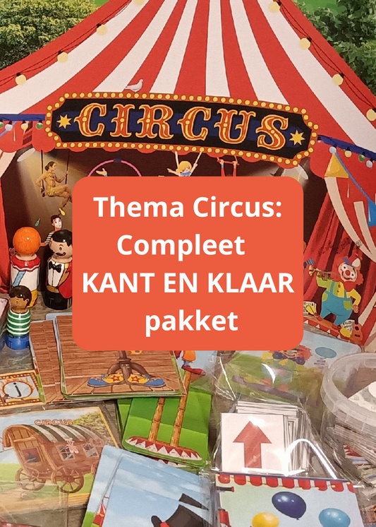 thema circus, kleuters, thema naar het circus, groep 1/2, piccolokaarten, bouwkaarten, kleikaarten, spel thema circus, cijfers thema circus, rekenen thema circus, auditieve oefeningen, woordenschat thema circus, de themahoek, themahoek circus, thema circus met kleuters