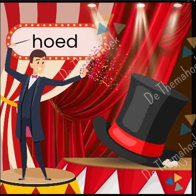 rijmkaarten, rijmen, thema circus, thema spot on, kinderboekenweek, auditieve oefeningen, circus, groep 1/2, kleuters, de themahoek