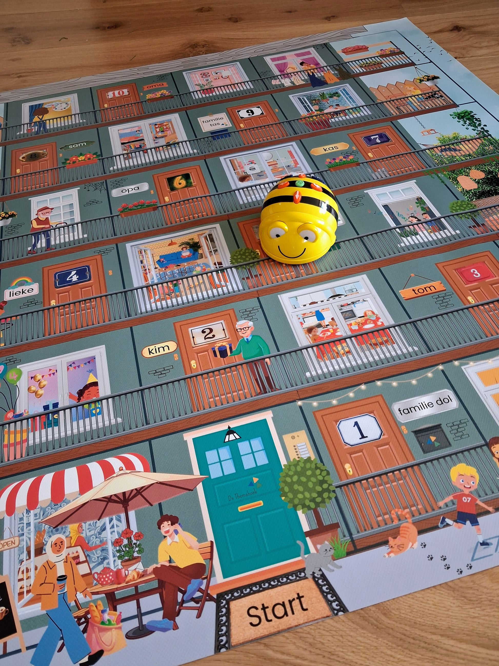 thema huis, thema hier woon ik, beebotmat, kleuters, beebot, Bee Bot, rekenen, spel , groep 1/2, woordenschat. letterherkenning, de themahoek, themahoek huis. huishoek, programmeren, nt2 