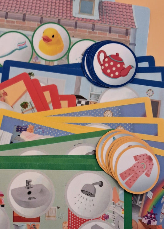 bingo, thema huis, kleuters, groep 1/2, woordenschat, auditieve oefeningen, lotto, thema mijn huis, thema hier woon ik, de themahoek, themahoek, spel, huishoek, lotto, spel woordenschat